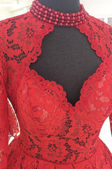 Red Homecoming Dress Lace Short Party Cocktail Dress