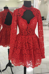 Red Homecoming Dress Lace Short Party Cocktail Dress