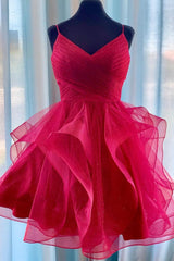 Red Homecoming Dress Ruffled Tulle Short Party Cocktail Dress