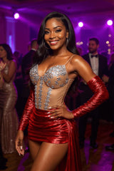 Red Homecoming Dress Sweetheart Neck Mini Cocktail Dress with Panel Train