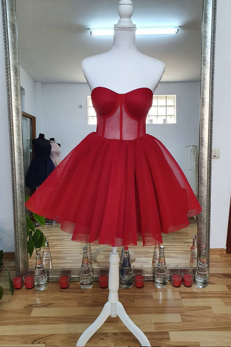 Red Homecoming Dress Sweetheart Tulle Short Party Cocktail Dress