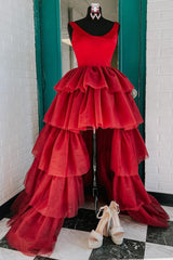 Red Homecoming Dresses High Low Tiered Cocktail Dresses