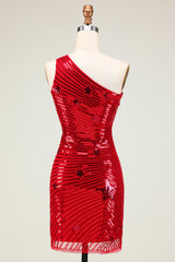 Red Homecoming Dresses Sequin Stars Tight Short Cocktail Dresses
