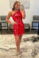 Red Homecoming Dresses Sequin Stars Tight Short Cocktail Dresses