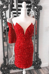 Red Homecoming Dresses Sweetheart Sequin Tight Short Cocktail Dresses