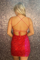 Red Homecoming Dresses and Fuchsia Homecoming Dresses Sequin Tight Short Cocktail Dresses