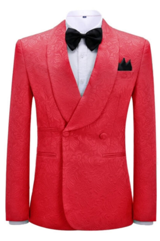 Red Jacquard Double Breasted Shawl Lapel Wedding Suit