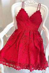 Red Lace Homecoming Dress Short Cute Cocktail Dress