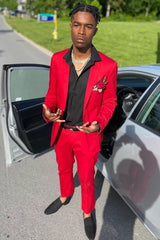 Red Notched Lapel 2 Piece Men's Prom Suit