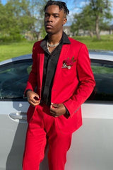 Red Notched Lapel 2 Piece Men's Prom Suit