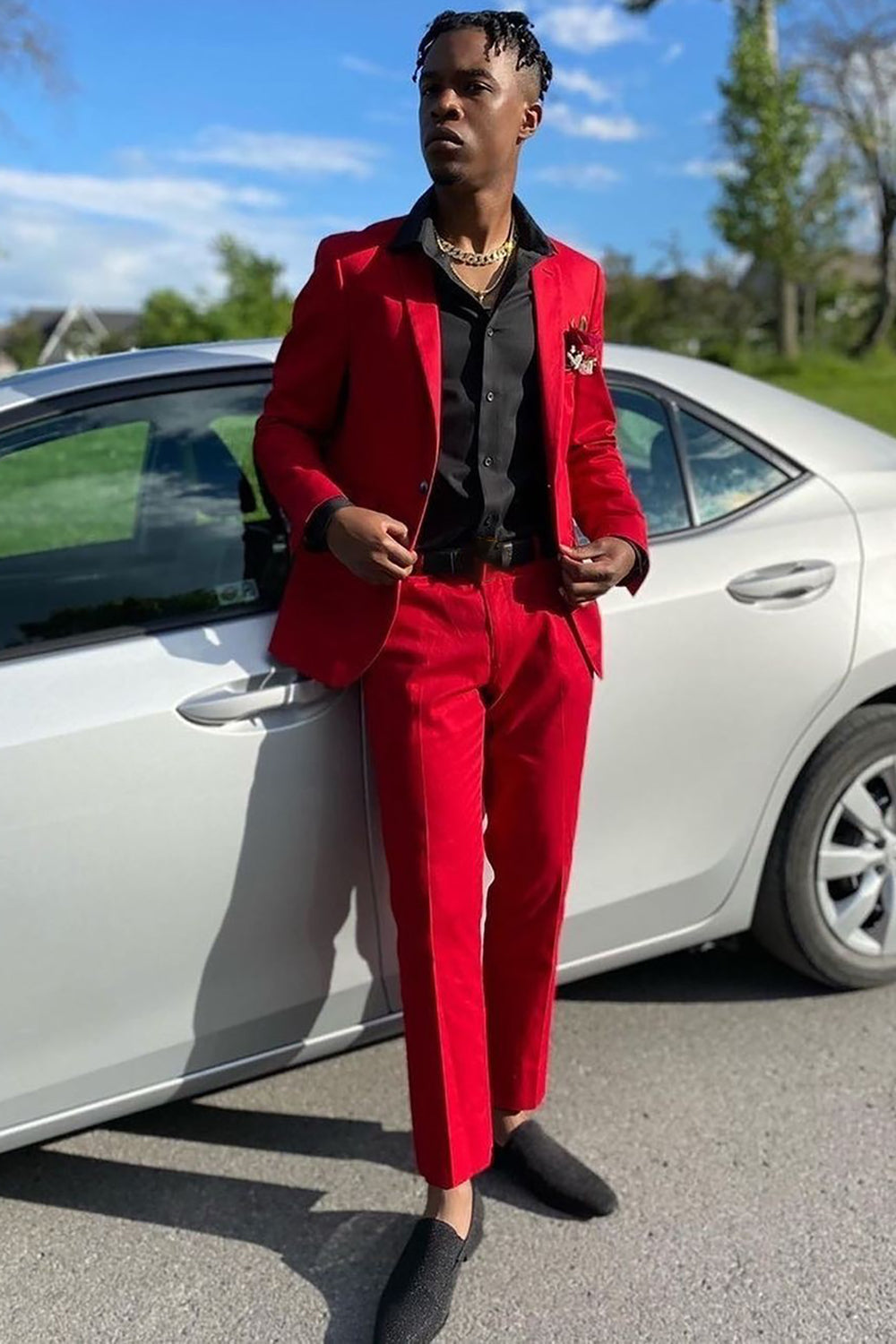 Red Notched Lapel 2 Piece Men's Prom Suit