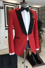 Red Peaked Lapel 2 Piece Modern Men's Prom Suit