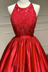 Red Prom Dress A Line Satin Long Formal Gown Evening Dress