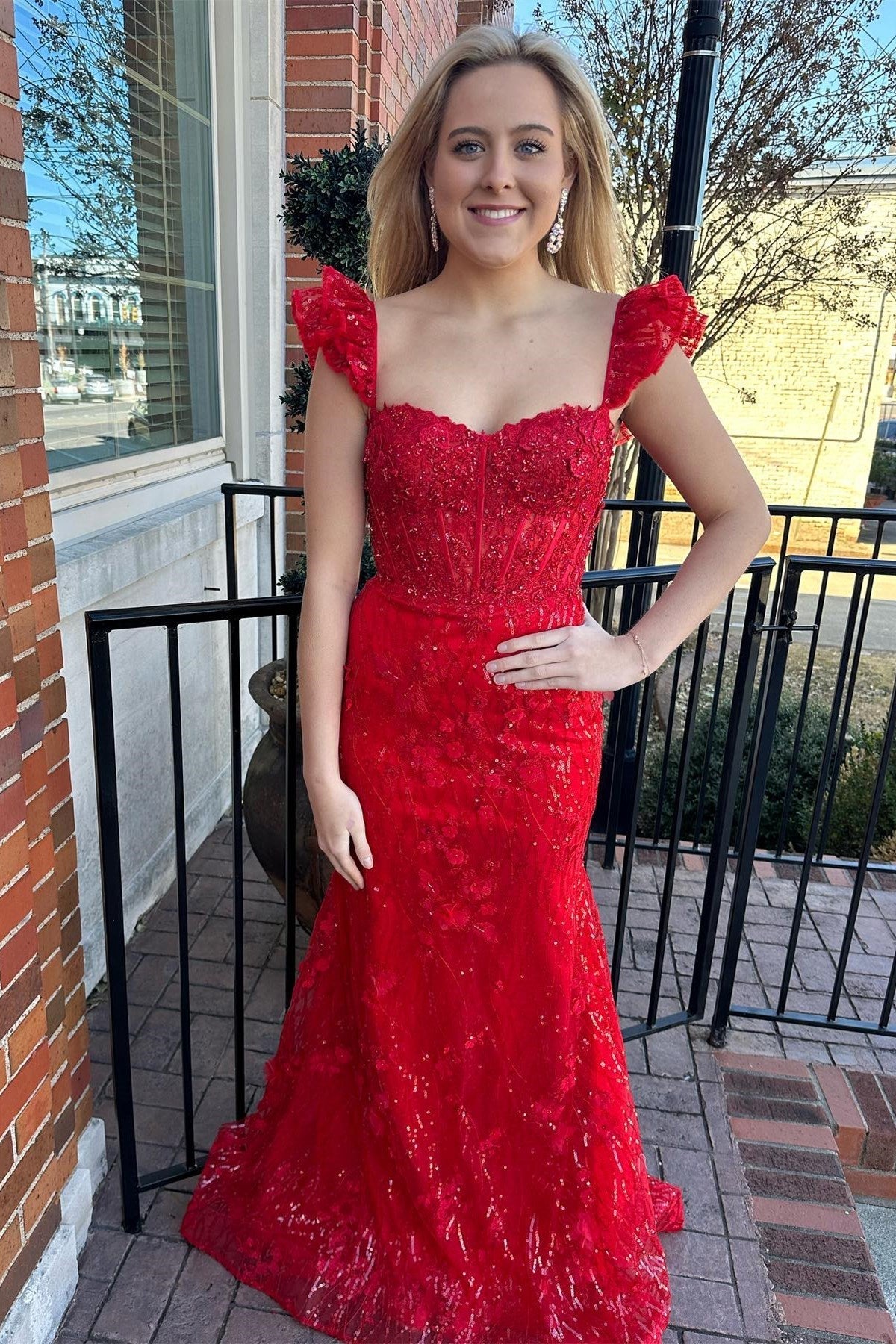 Red Prom Dress Appliques Sweetheart Collar Mermaid Long Evening Dress