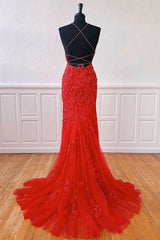 Red Prom Dress Lace Mermaid Long Formal Gown Evening Dress