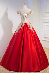 Red Prom Dress Lace Satin Long Evening Gown Evening Dress
