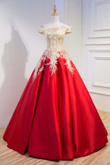 Red Prom Dress Lace Satin Long Evening Gown Evening Dress