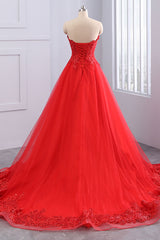 Red Prom Dress Lace Tulle Long Formal Evening Dress