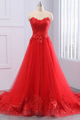 Red Prom Dress Lace Tulle Long Formal Evening Dress