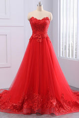 Red Prom Dress Lace Tulle Long Formal Evening Dress