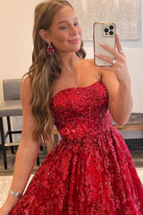 Red Prom Dress Long Evening Dress with Pockets