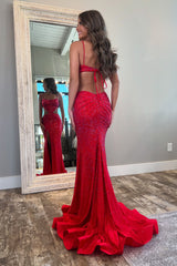 Red Prom Dress Mermaid Evening Dress with Slit