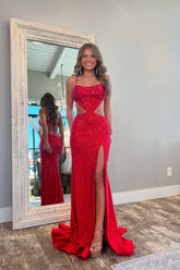 Red Prom Dress Mermaid Evening Dress with Slit