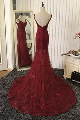 Red Prom Dress Mermaid Lace Long Evening Gown Evening Dress