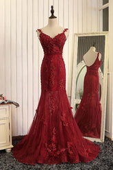 Red Prom Dress Mermaid Lace Long Evening Gown Evening Dress