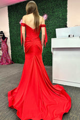 Red Prom Dress Off the shoulder Bow Sleeve Mermaid Long Evening Dress
