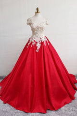 Red Prom Dress Satin Lace Long Evening Dress