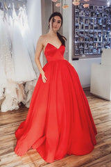 Red Prom Dress Satin Long Evening Dress