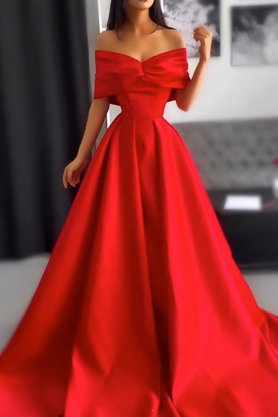 Red Prom Dress Satin Long Evening Dress