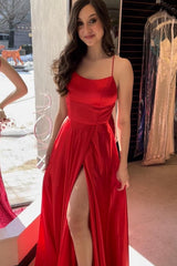 Green Prom Dress Spaghetti Straps Long Evening Dress with Slit