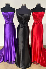 Red Prom Dress Strapless Bow Mermaid Long Evening Dress