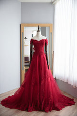 Red Prom Dress Sweetheart Lace Tulle Long Evening Dress