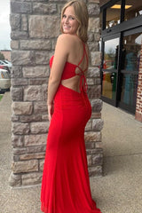 Red Prom Dress Sweetheart Neck Backless Cutout Mermaid Long Evening Dress