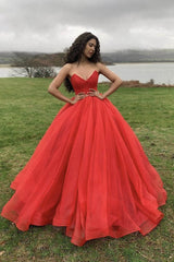 Red Prom Dress Sweetheart Tulle Long Formal Evening Dress