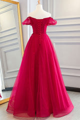 Red Prom Dress Tulle Lace Formal Gown Evening Dress
