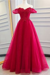 Red Prom Dress Tulle Lace Formal Gown Evening Dress
