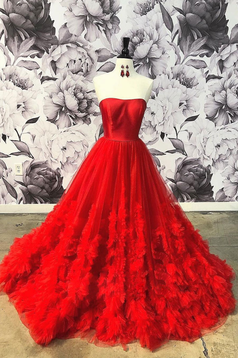 Red Prom Dress Tulle Long Evening Dress