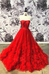 Red Prom Dress Tulle Long Evening Dress