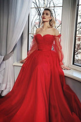 Red Prom Dress Tulle Long Formal Dress Evening Dress