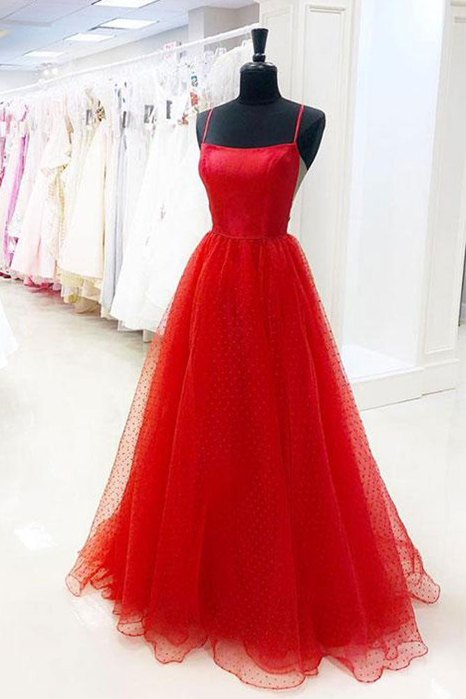 Red Prom Dress Tulle Long Formal Gown Evening Dress