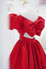 Red Prom Dress V Neck Satin Long Evening Dress