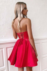 Red Satin Homecoming Dress Sweetheart A Line Short Cocktail Dresses