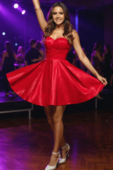 Red Satin Homecoming Dress Sweetheart A Line Short Cocktail Dresses
