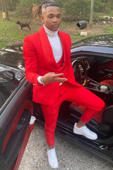 Red Shawl Lapel 3 Piece Men's Prom Suit Blazer Vest Pants