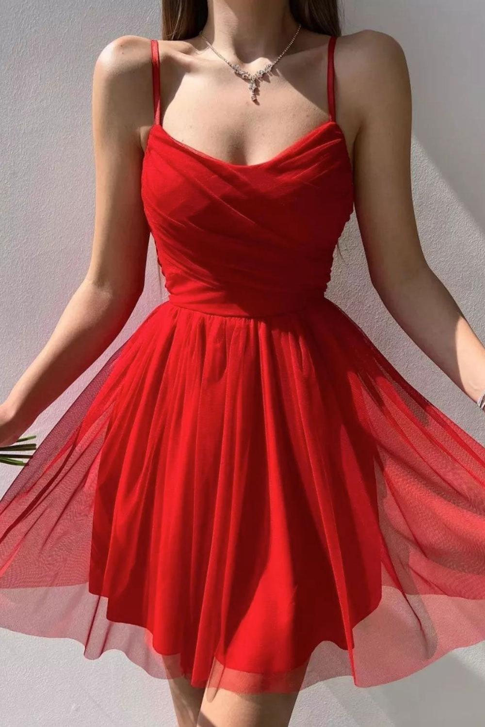 Red Short Homecoming Dress Tulle A Line Formal Party Dress