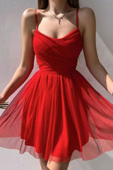 Red Short Homecoming Dress Tulle A Line Formal Party Dress